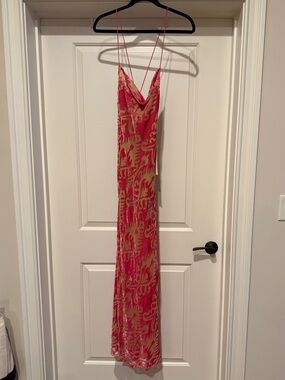Never Fully Dressed Pink and Cream Cowl Neck Maxi Slip Dress